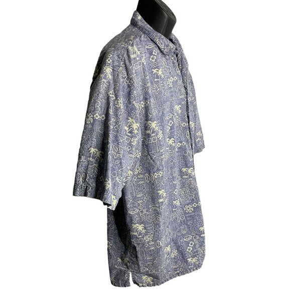 OP Ocean Pacific Button Up Hawaiian Shirt XL Blue Reverse Print Floral Pocket - Picture 5 of 7